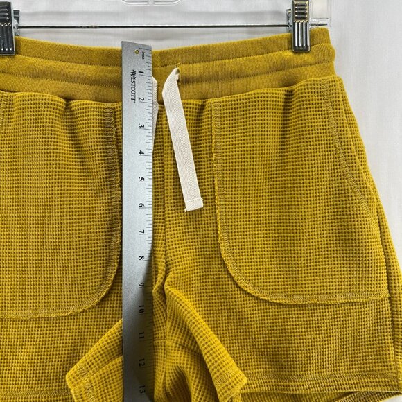 Madewell MWL Textured Waffle Knit Sweatshorts Women S Drawstring Stretch Mustard - Picture 4 of 7